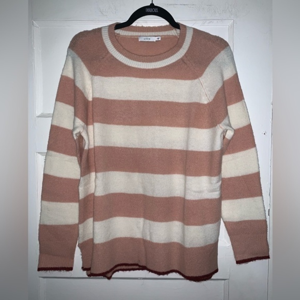 Lush NWOT pink and cream striped crew neck sweater‎ size small